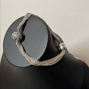 Pandora 925 Sterling Silver Multi-Strand One Clip Station Bracelet w/ Encore CZ